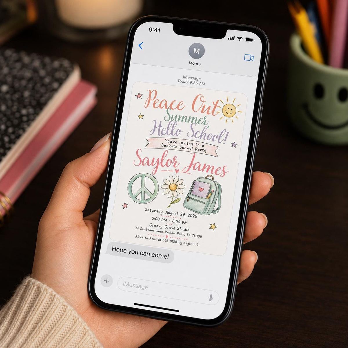 Watercolor Retro Back to School Party Invitation for Girls — back-to-school event stationery by VoltBy