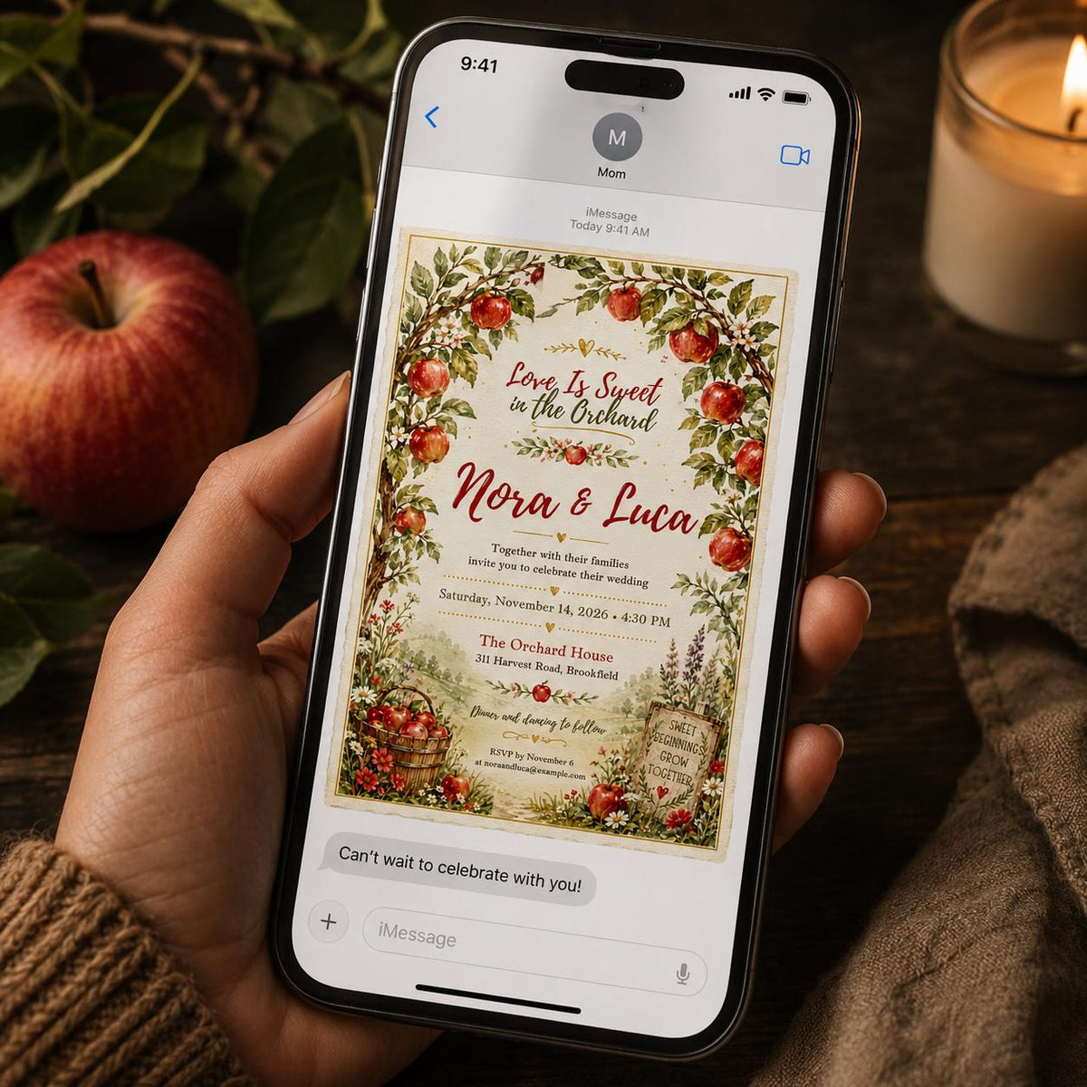Watercolor Rustic Apple Orchard Wedding Invitation — wedding stationery by VoltBy