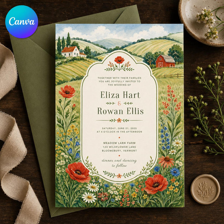 Watercolor Rustic Wildflower Wedding Invitation
