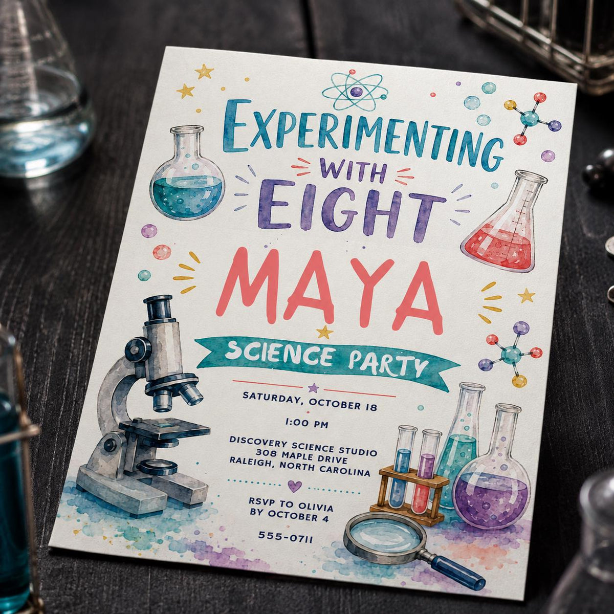 Watercolor Science Birthday Invitation — birthday party stationery by VoltBy