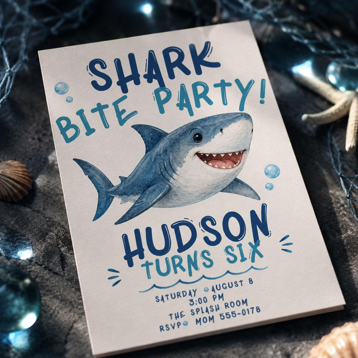 Watercolor Shark Birthday Invitation — digital invitation, instant download