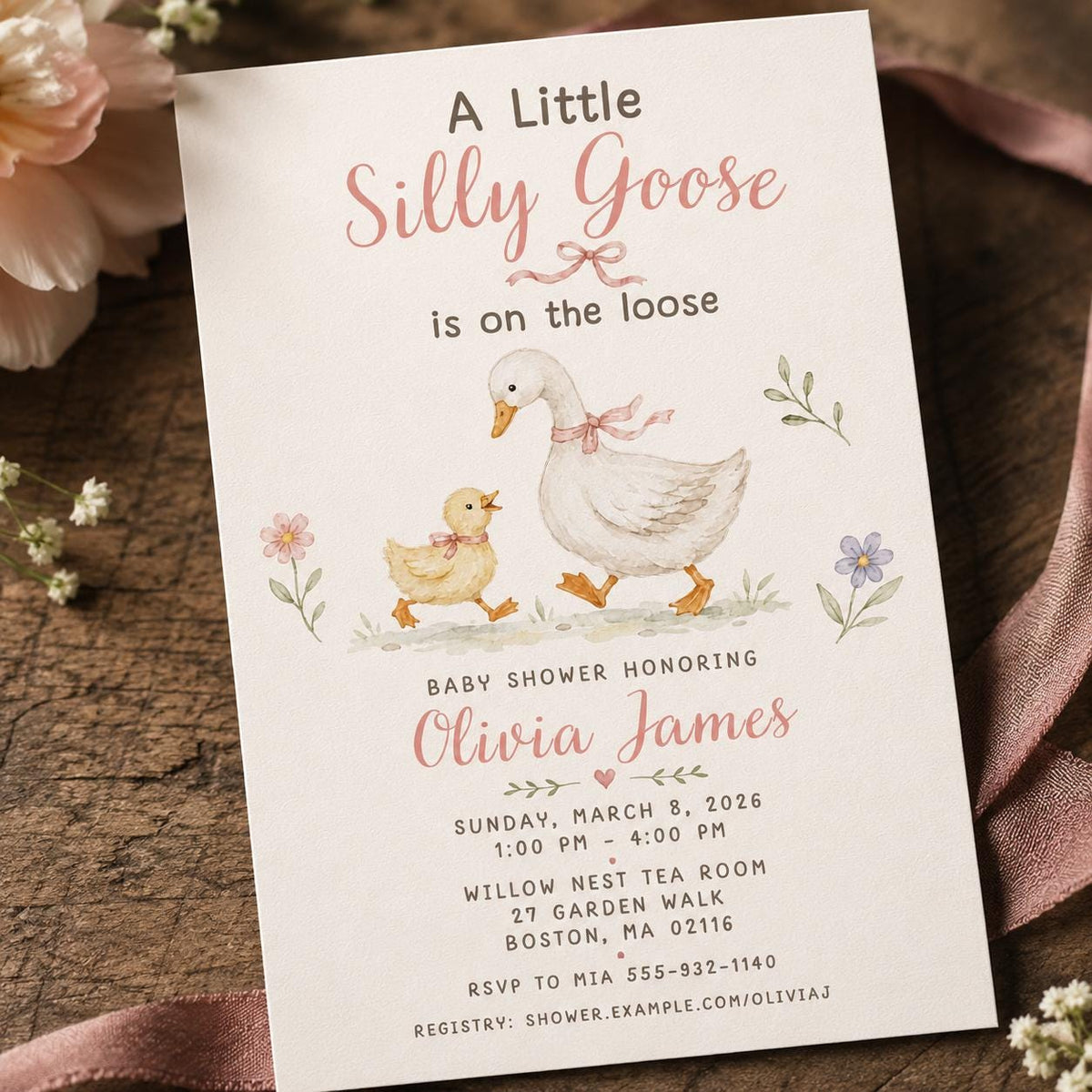 Watercolor Silly Goose Baby Shower Invitation — baby shower stationery by VoltBy