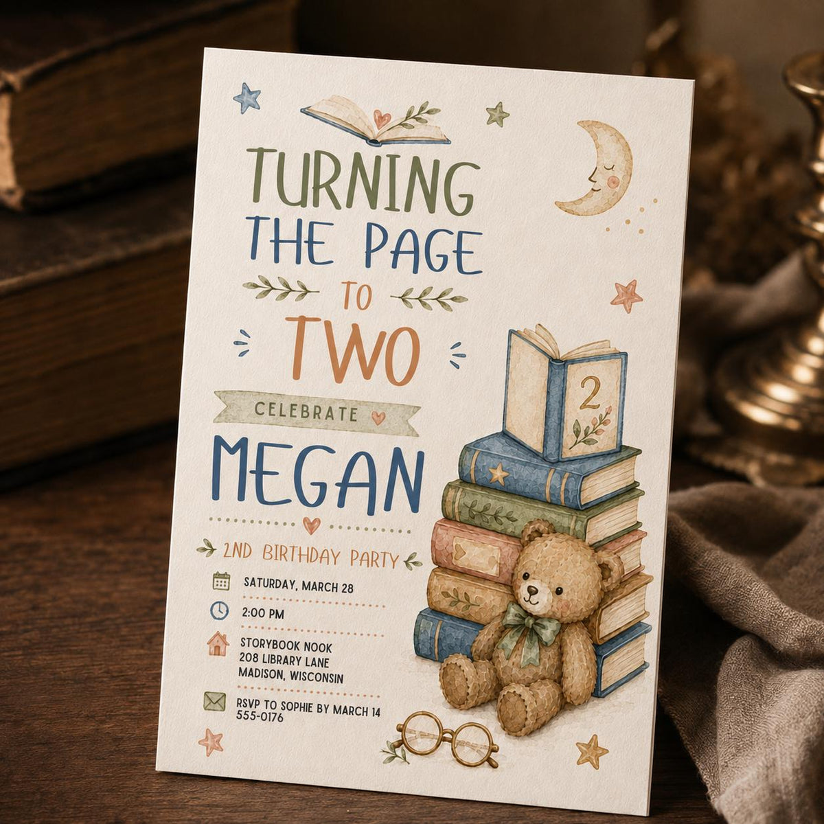 Watercolor Turning Two Birthday Invitation — digital invitation, instant download