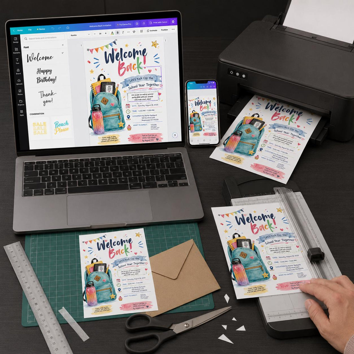 Watercolor Welcome Back School Party Invitation — digital invitation, instant download