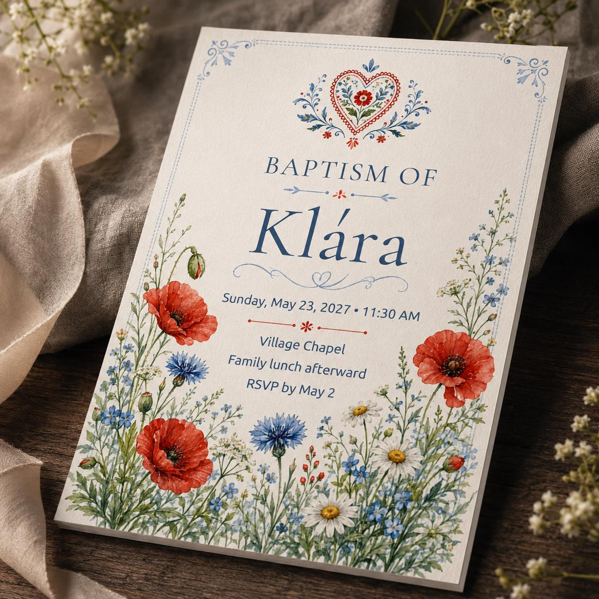 Wildflower Floral Baptism Invitation — baptism stationery by VoltBy