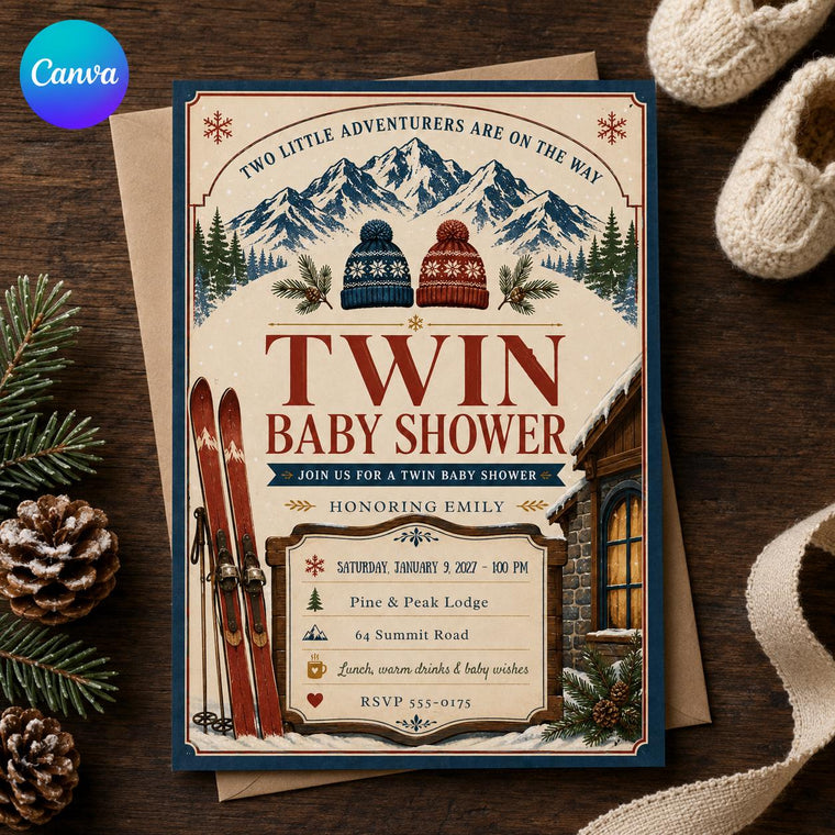 Winter Twin Baby Shower Invitation
