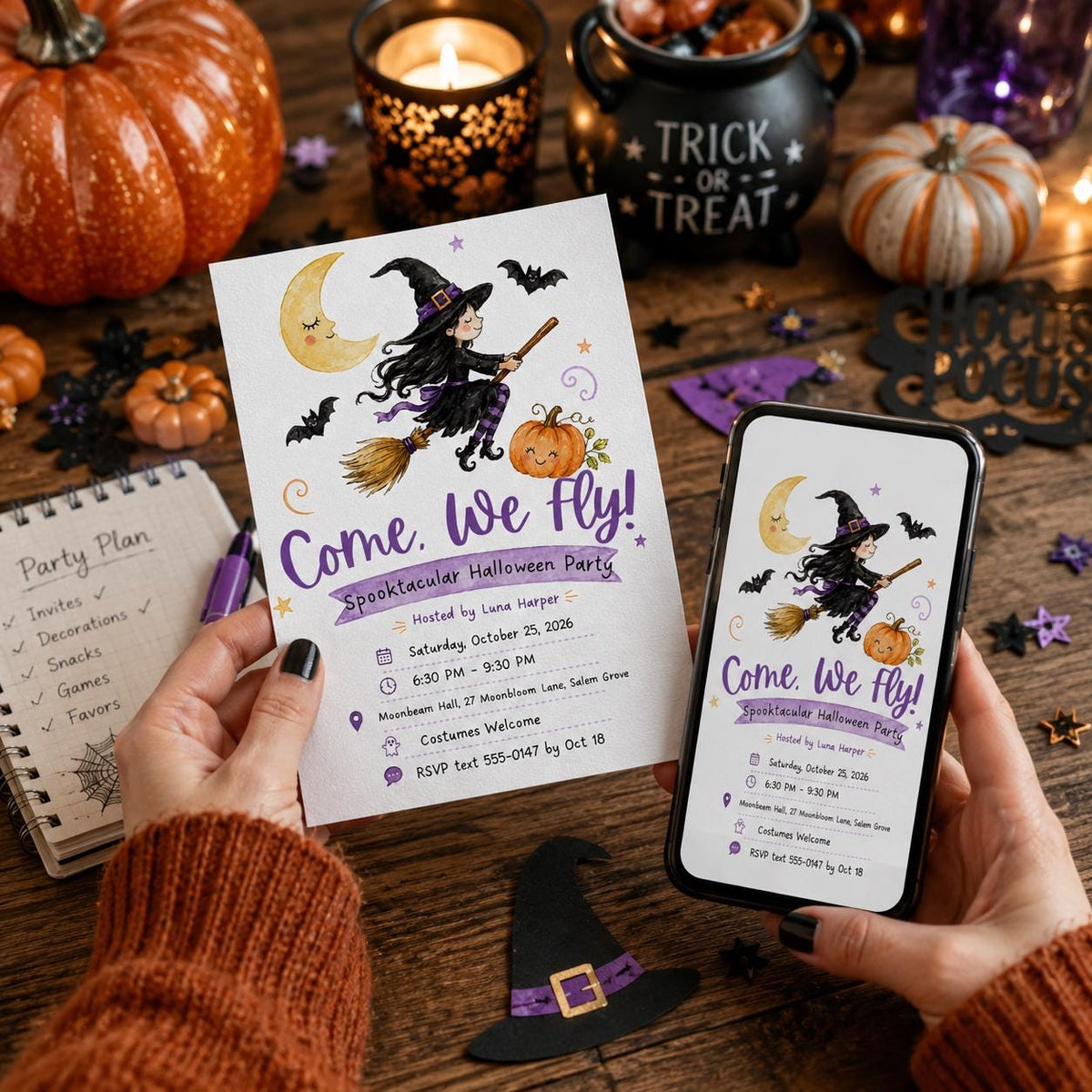Witch Halloween Party Invitation — Halloween party stationery by VoltBy