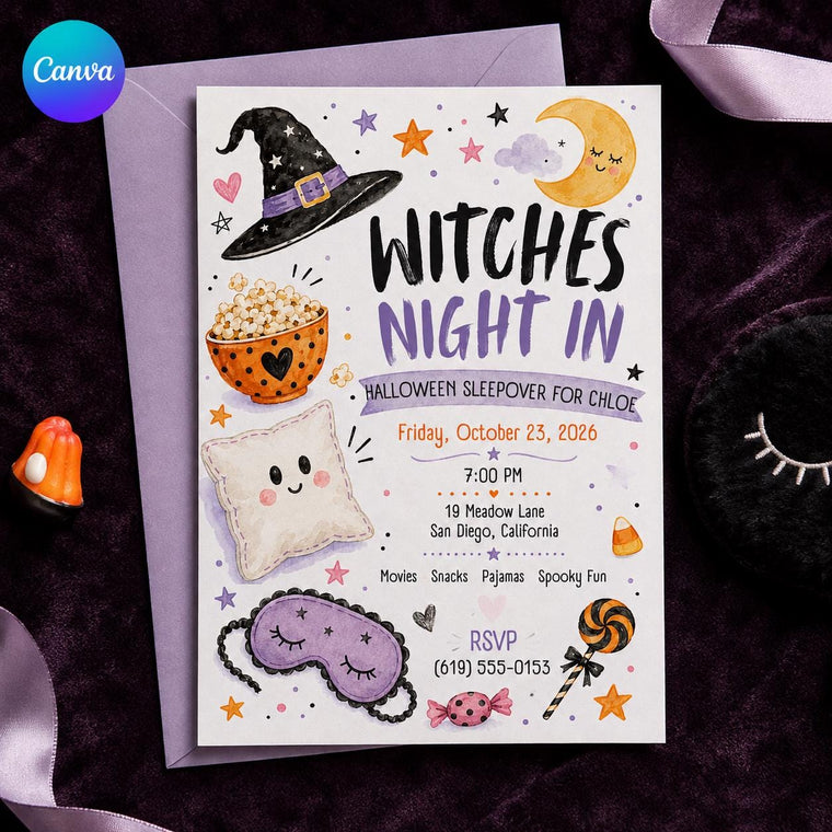 Witch Halloween Sleepover Invitation for Girls