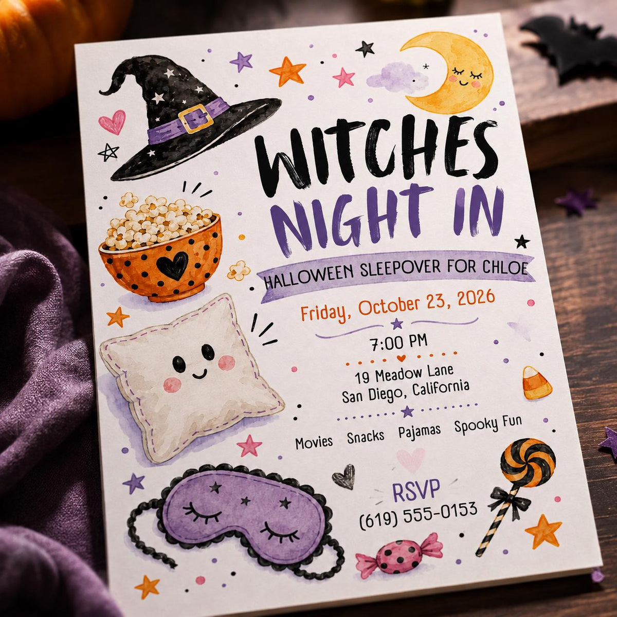 Witch Halloween Sleepover Invitation for Girls — Halloween party stationery by VoltBy