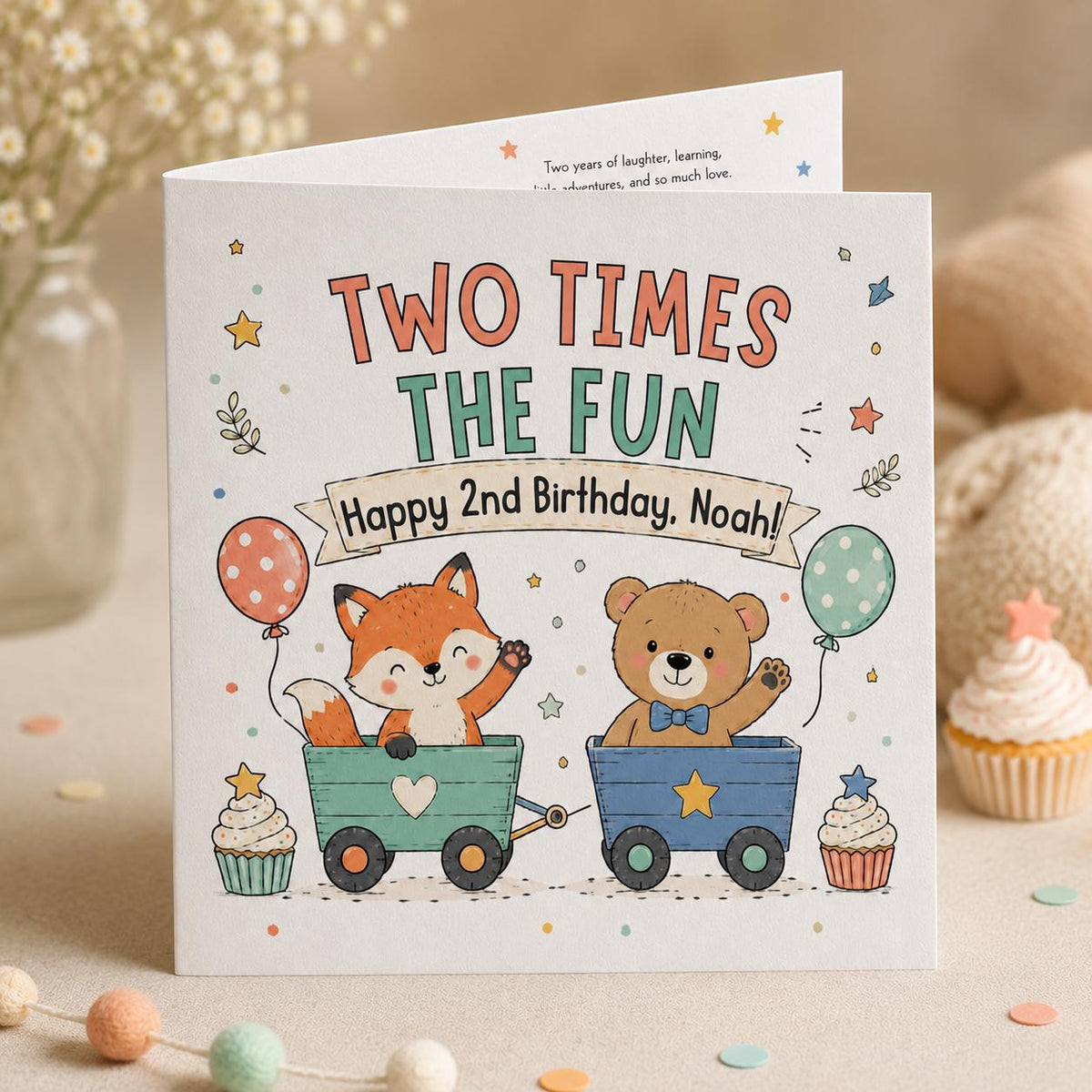 Woodland 2nd Birthday Greeting Card for Boy — 2nd birthday party stationery by VoltBy