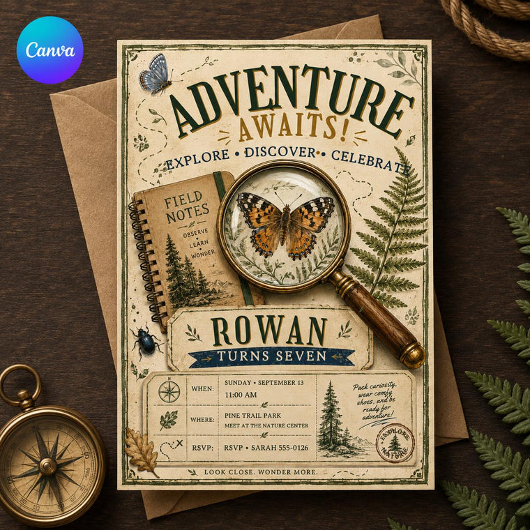 Woodland Adventure 7th Birthday Invitation