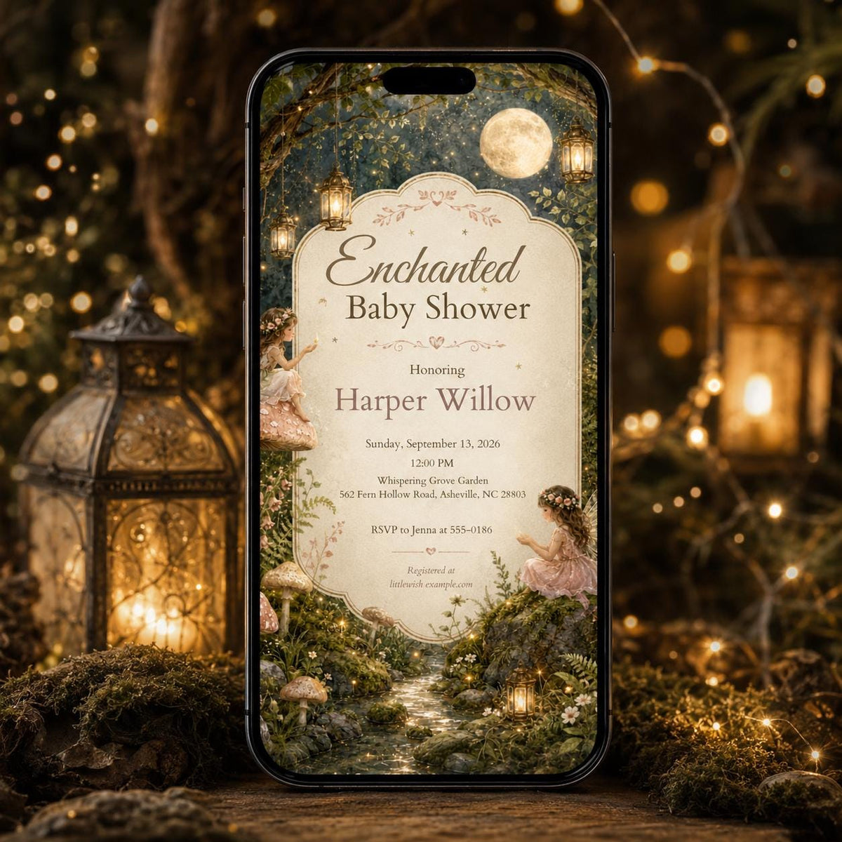 Woodland Enchanted Fairy Baby Shower Invitation — digital invitation, instant download