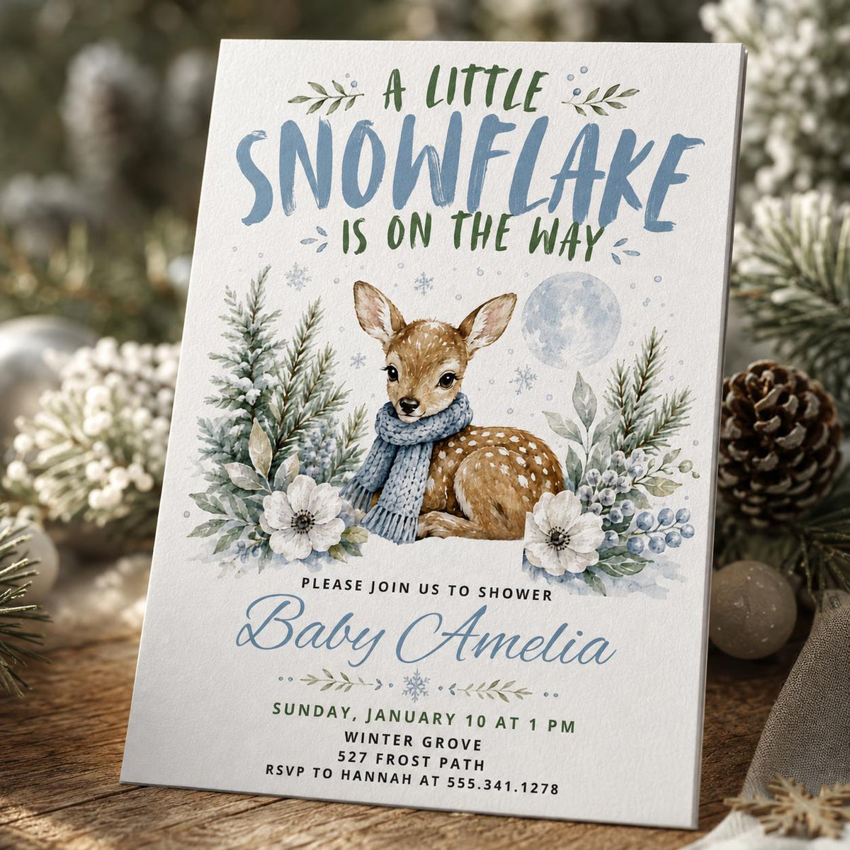 Woodland Little Snowflake Baby Shower Invitation — baby shower stationery by VoltBy