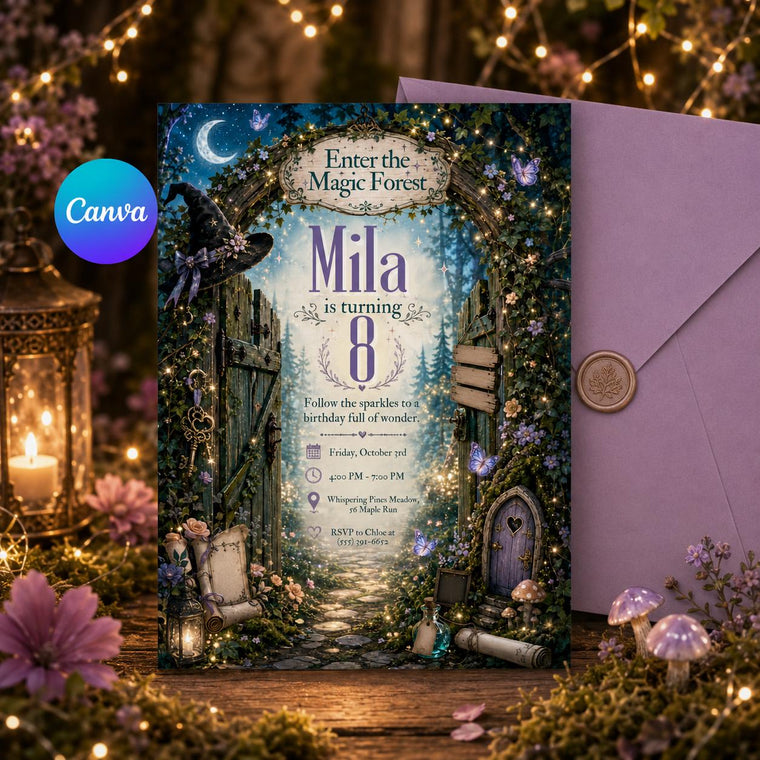 Woodland Magic Forest Birthday Invitation for Girls