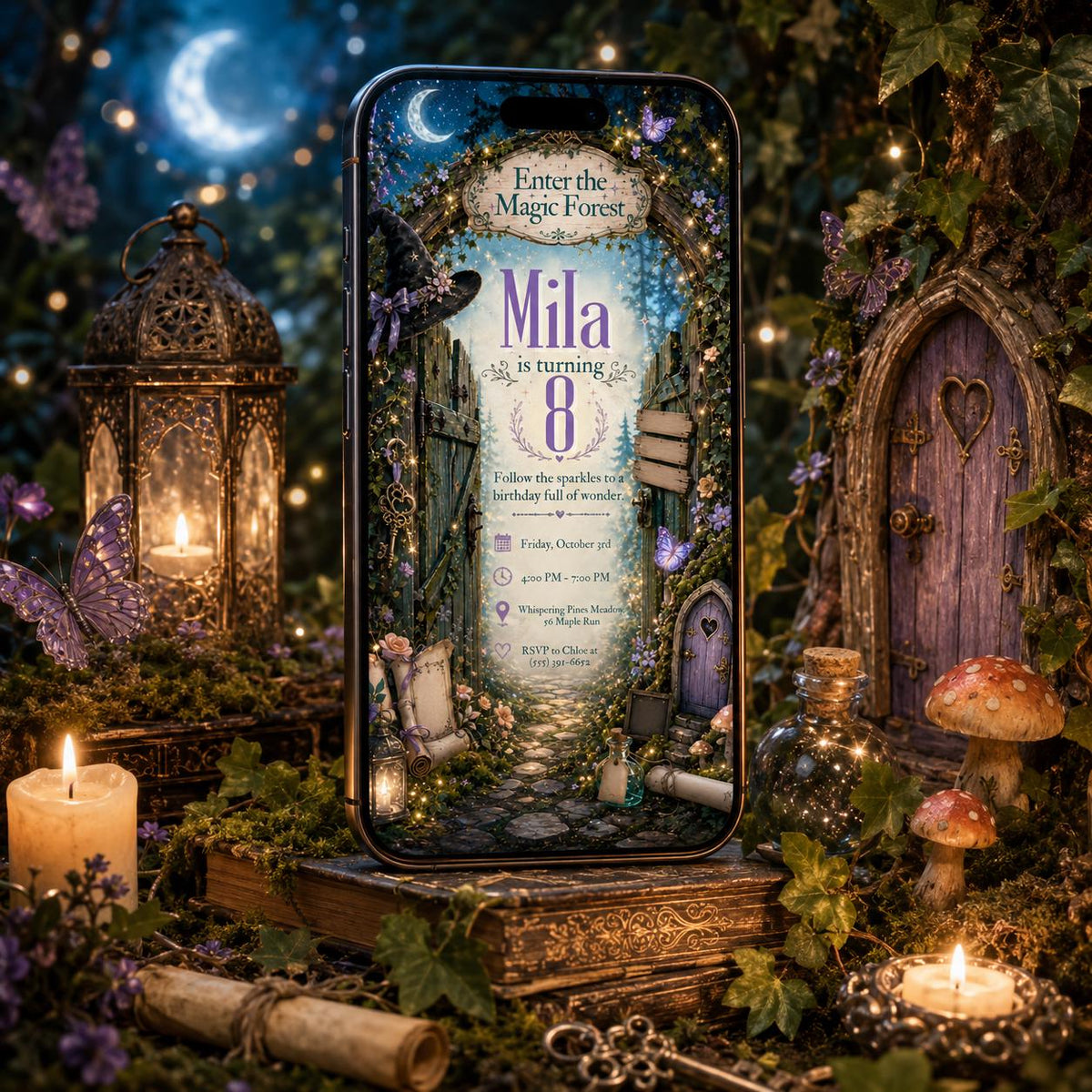 Woodland Magic Forest Birthday Invitation for Girls — digital invitation, instant download