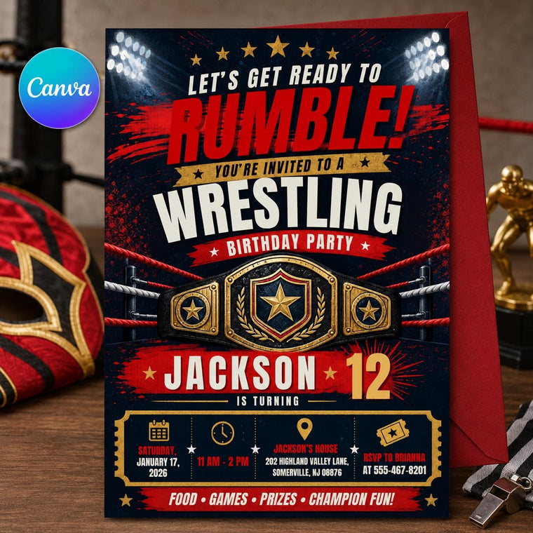 Wrestling 12th Birthday Invitation for Boys