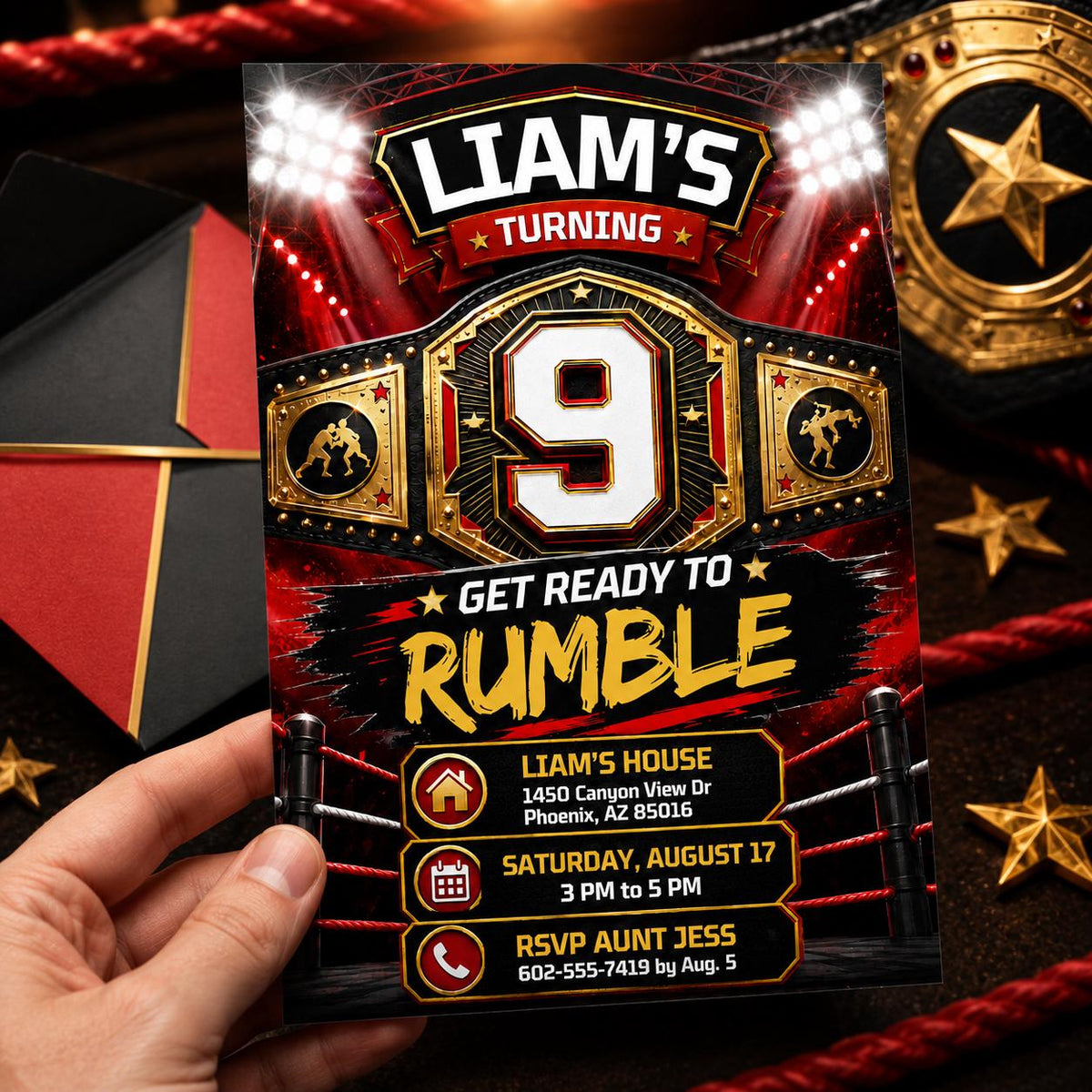 Wrestling Birthday Invitation — birthday party stationery by VoltBy