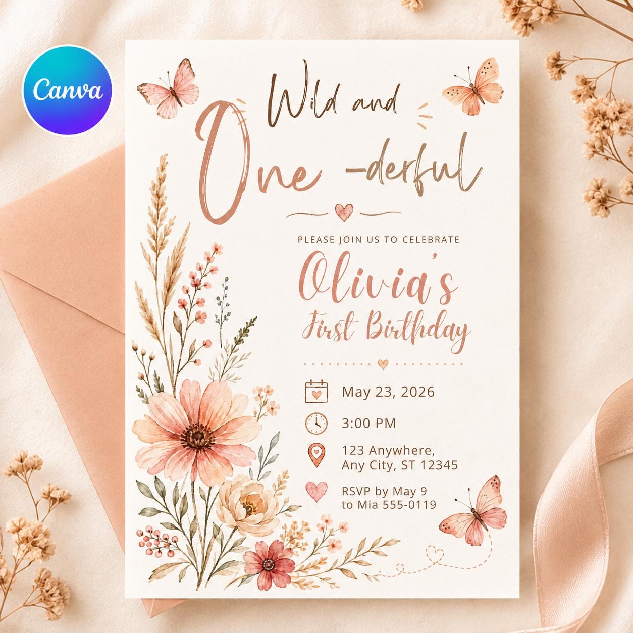 First Birthday Invitations — editable Canva invitation templates by VoltBy