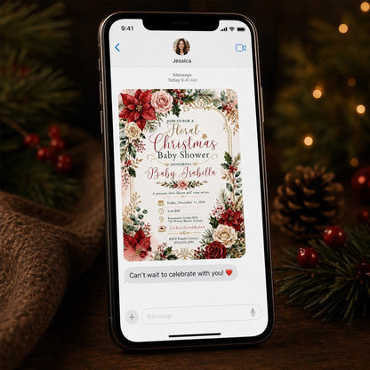 Floral Christmas Baby Shower Invitation – Winter Holiday Girl Baby Sprinkle