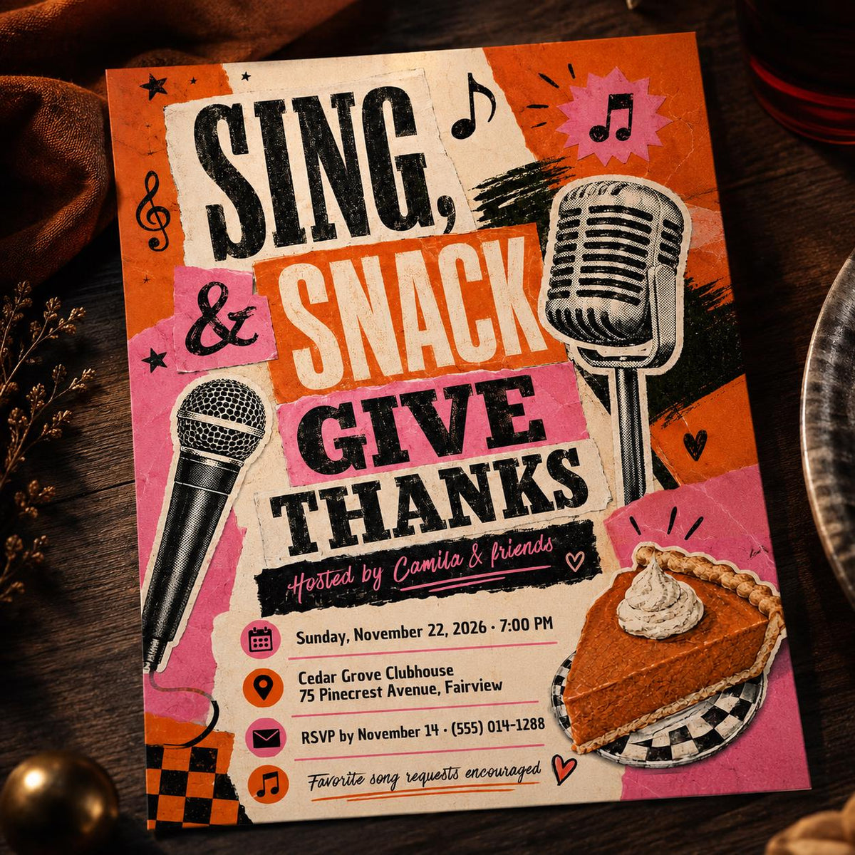 Thanksgiving Karaoke Party Invitation – Sing and Give Thanks Friendsgiving Music Night