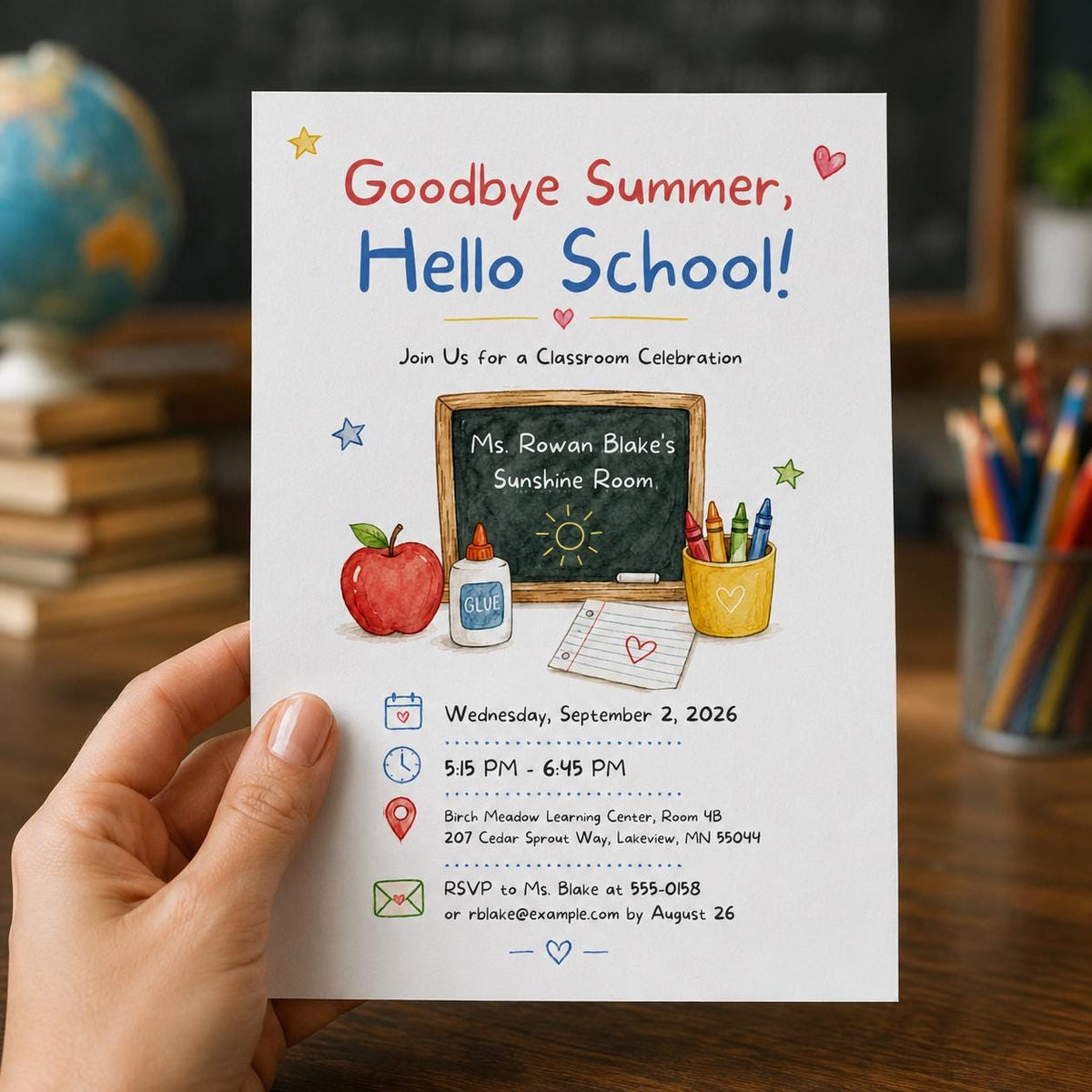 Back to School Classroom Party Invitation – Goodbye Summer Hello School