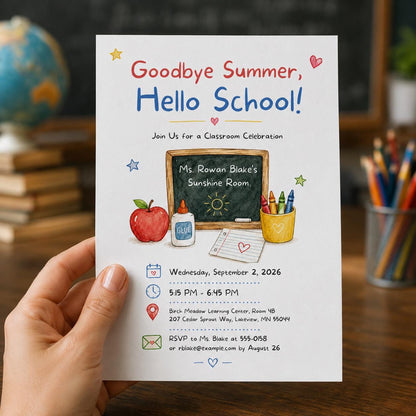 Back to School Classroom Party Invitation – Goodbye Summer Hello School