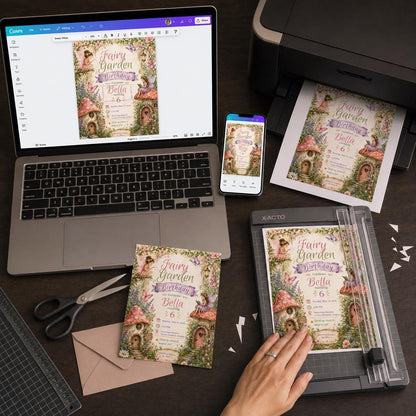 Fairy Garden Birthday Invitation – Enchanted Woodland Girl 6th Birthday Party Invite