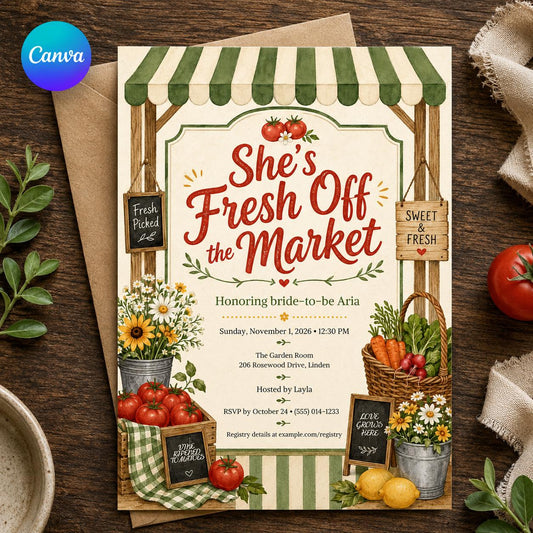 Farmers Market Bridal Shower Invitation – Fresh Off the Market Fall Bride Brunch Invite