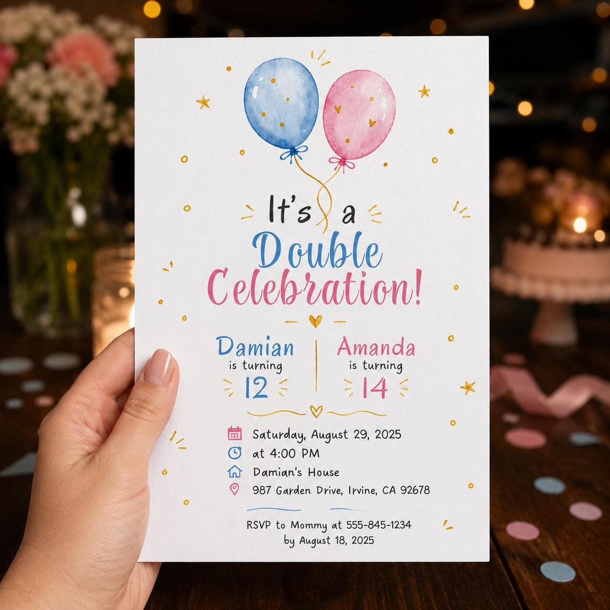 Double Birthday Invitation – Joint Party for Two Kids – Sibling Celebration