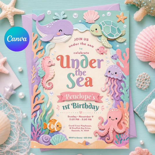 Under the Sea 1st Birthday Invitation – Mermaid Bash Under the Sea Birthday Invite