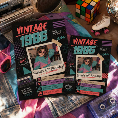 1986 Retro instant photo style 40th Birthday Invitation — 1980s 40th birthday party design
