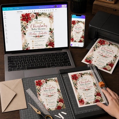 Floral Christmas Baby Shower Invitation – Winter Holiday Girl Baby Sprinkle