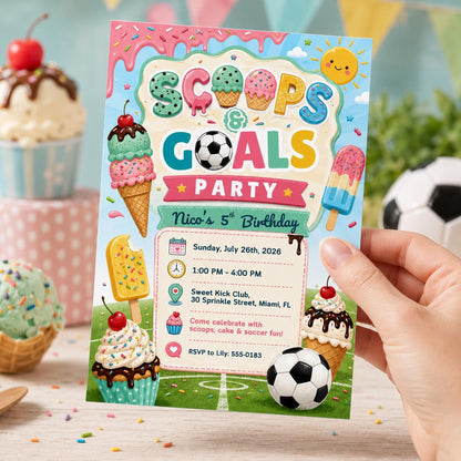 Ice Cream Soccer Birthday Invitation – Scoops and Goals Party Invite
