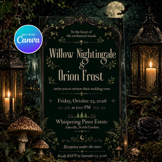 Enchanted Forest Wedding Invitation – Moody Gothic Woodland Ceremony