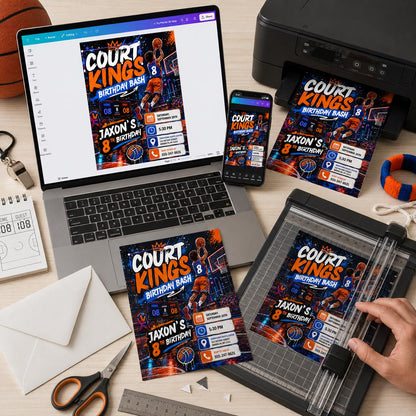 Basketball 8th Birthday Invitation – Court Kings Sports Party Invite (Digital invite)