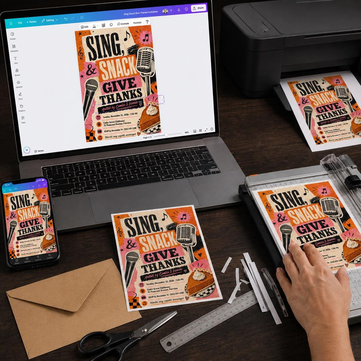 Thanksgiving Karaoke Party Invitation – Sing and Give Thanks Friendsgiving Music Night