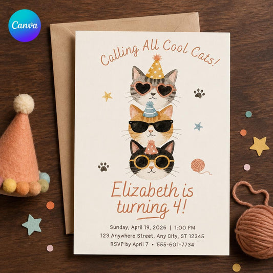 Cool Cat Birthday Invitation – Calling All Cool Cats 4th Birthday Party