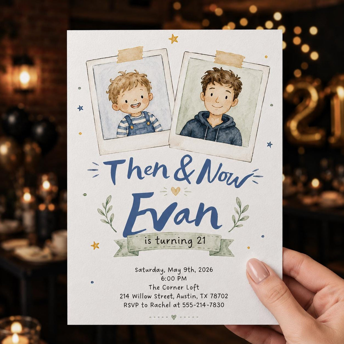 21st Birthday Photo Invitation — print-ready 21st birthday party design from VoltBy