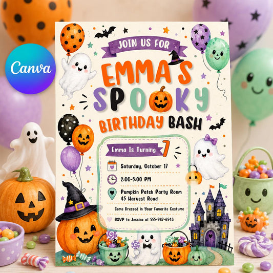 Ghost Spooky Birthday Invitation — editable Canva template