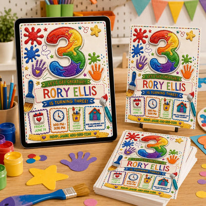 Art Party Birthday Invitation – Paint Party Invite – Kids Craft 3rd Birthday Printable