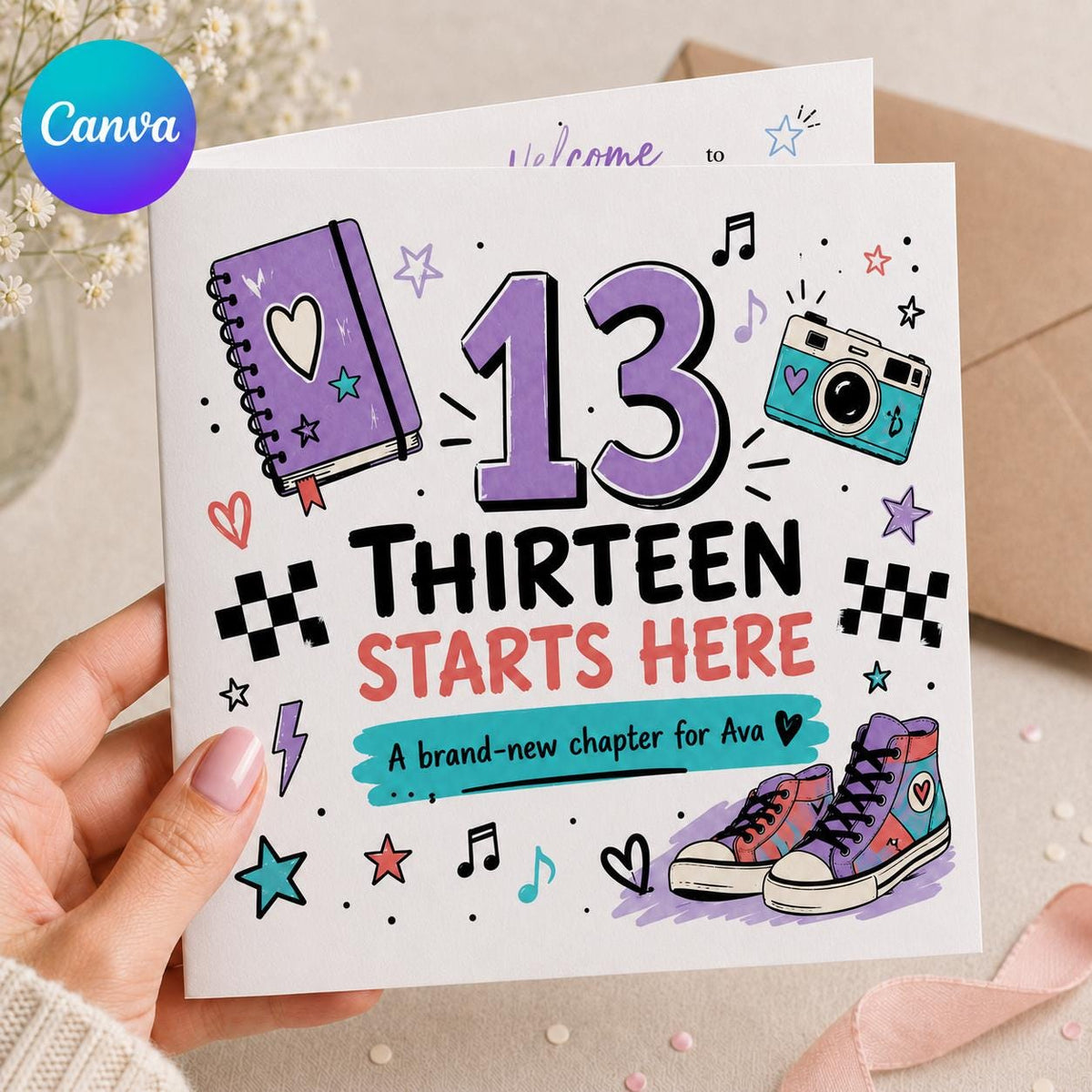 13th Birthday Greeting Card for Teen Girl – Thirteen Starts Here Printable