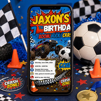 Monster Truck Soccer Birthday Invitation Boy – Comic Book Party