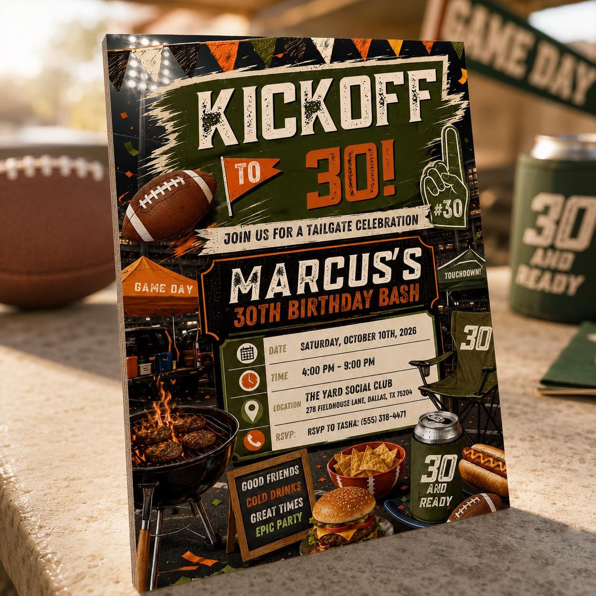 30th Birthday Football Invitation — digital invitation, instant download