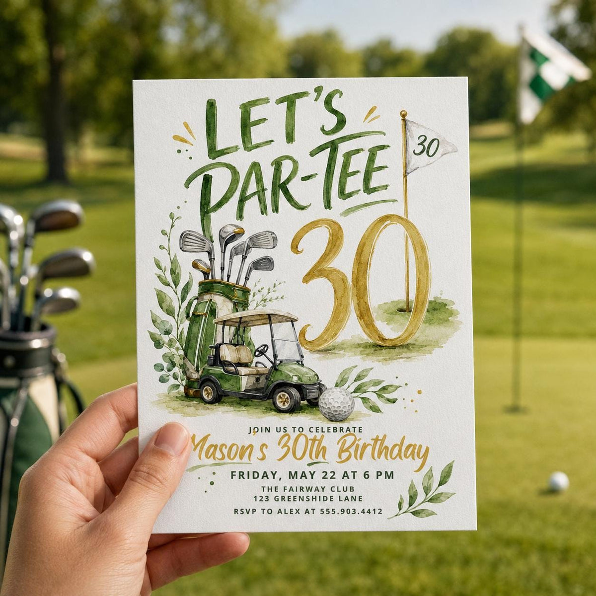30th Birthday Golf Invitation — print-ready 30th birthday party design from VoltBy