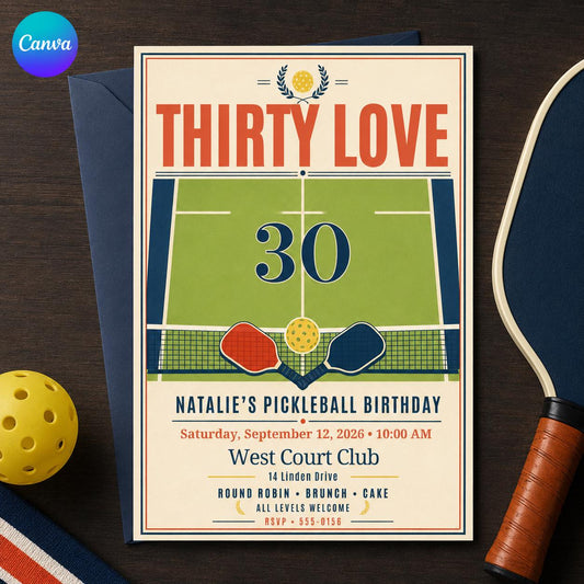 30th Pickleball Birthday Invitation — editable Canva template