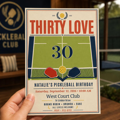 30th Pickleball Birthday Invitation — invitation you personalize in Canva