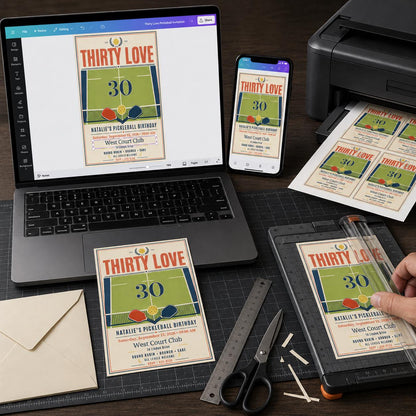 30th Pickleball Birthday Invitation — print-ready 30th birthday party design from VoltBy
