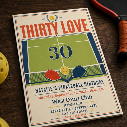 30th Pickleball Birthday Invitation — digital invitation, instant download