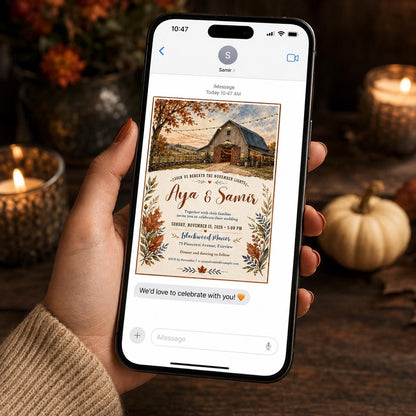 Rustic Fall Wedding Invitation – Barn Wedding Autumn Leaves