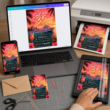 35th Birthday Yacht Party Invitation — invitation you personalize in Canva